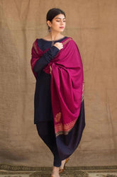 3 Piece Unstitched Heavy Embroidered Dhanak Suit With Digital Printed Woolen Shawl